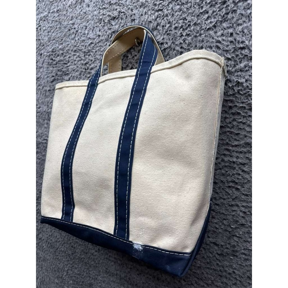 Vintage L.L.Bean 80's Boat & Tote Two-Tone Canvas Tote Bag Navy Blue White - Picture 4 of 11